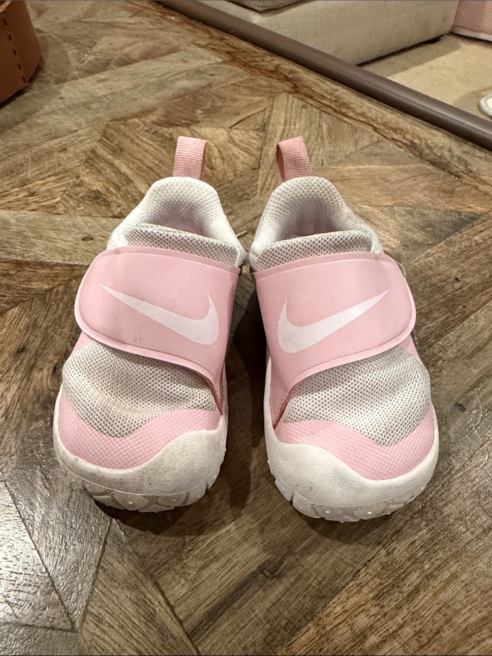 Nike Kids Pink and White Hook-and-Loop Sneakers